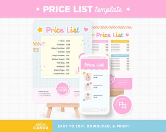 Price List Canva Template in Happy Colors, Rainbow Colorful Customizable Item Price List Display Printable Template - HPC
