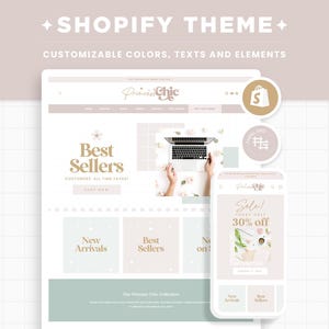 Shopify Theme Blush Pink & Mint, Shopify 2.0, Editable Canva Banners, Boutique, Feminine, Aesthetic Design Girly Cute Elegant Pastel - PCH