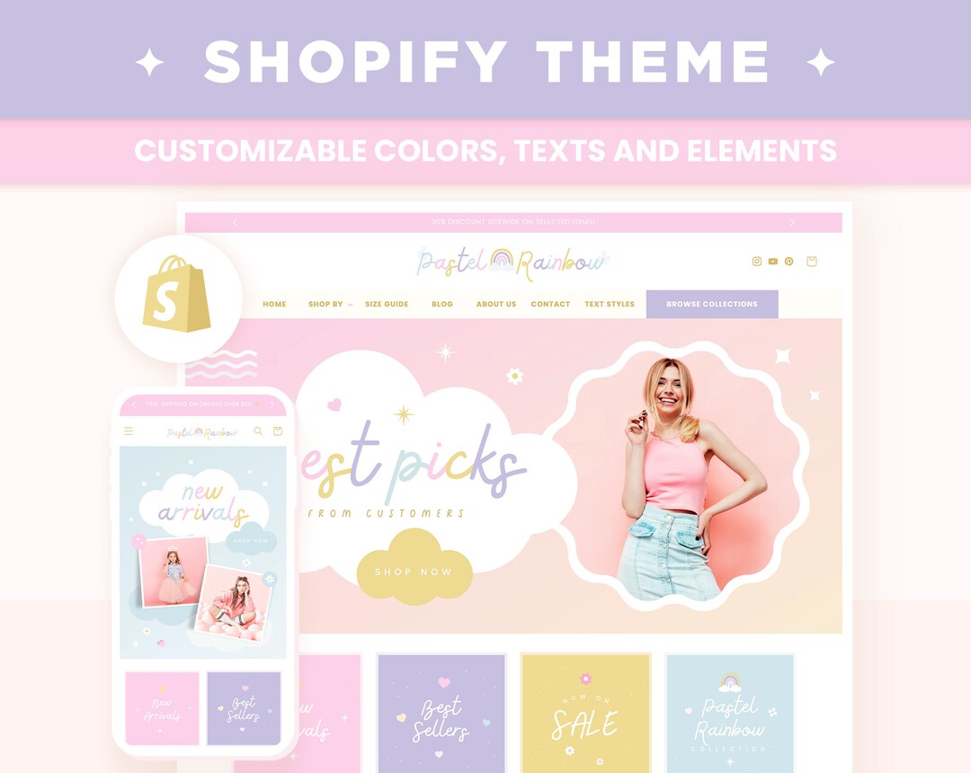 Shopify Background Color Shopify Theme Pastel Rainbow, Customizable Colors Shopify Theme ...