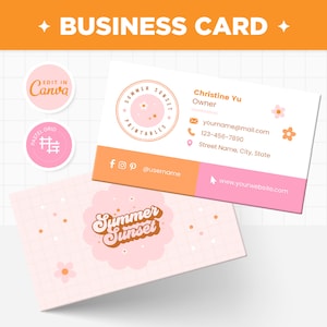 Visitenkarte Vorlage bearbeitbar in Canva Pink Pfirsich Orange Hell Bunt Anpassbares Calling Card Design - SSS
