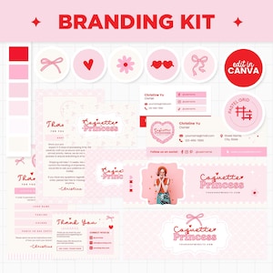 Brandingkit Coquette Canva-sjablonen Bewerkbare aanpasbare visitekaartjes Bedankkaarten Facebook-omslag IG Highlights Youtube Twitter CQP