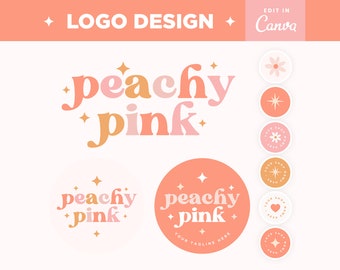 Editable Logo in Peach Pink Orange Colors Aesthetic Logo Design Customizable Colors Branding Logo Boutique Shop Small Business Logo