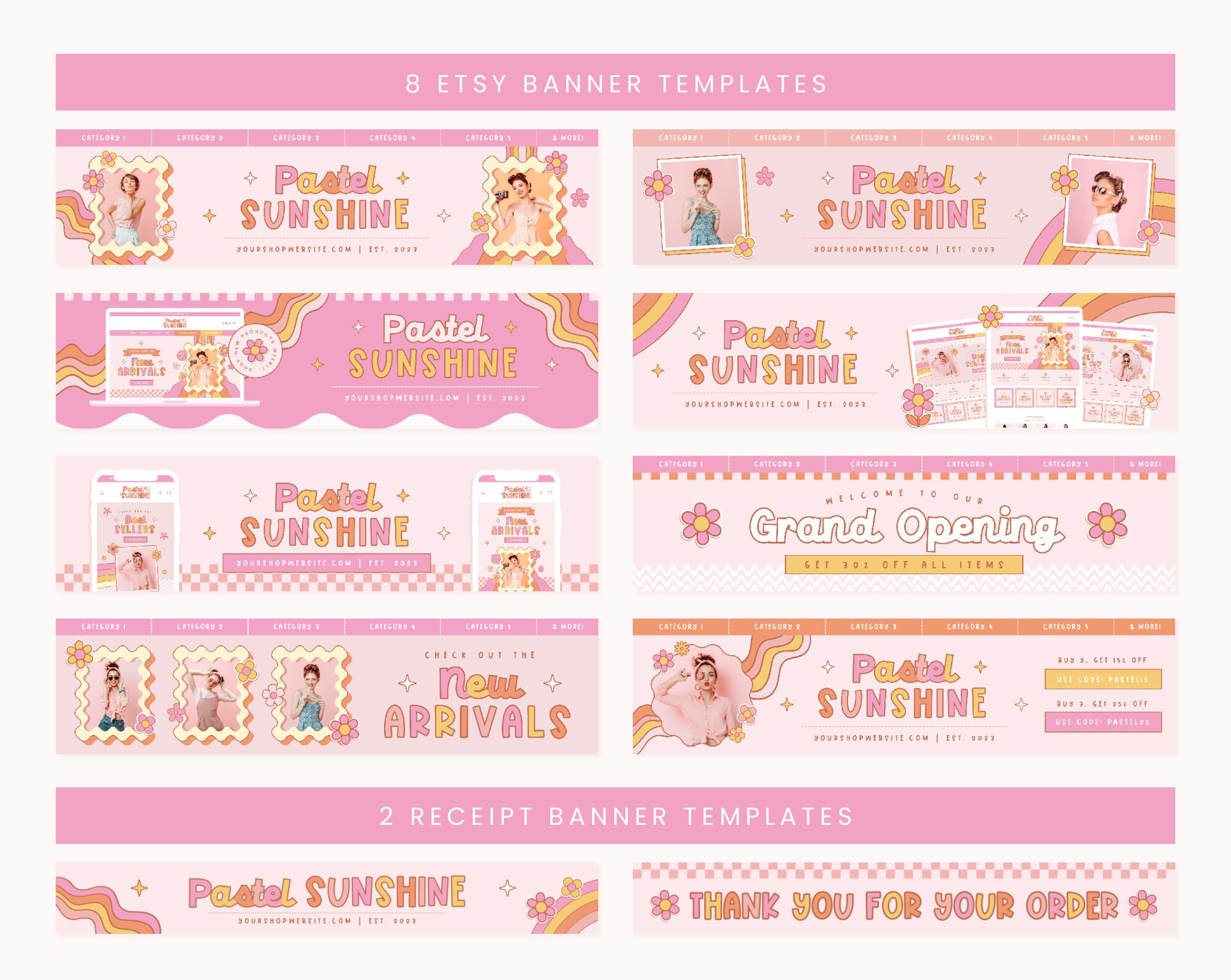 Etsy Shop Banner Templates Pastel Pink Orange Retro Groovy Aesthetic ...