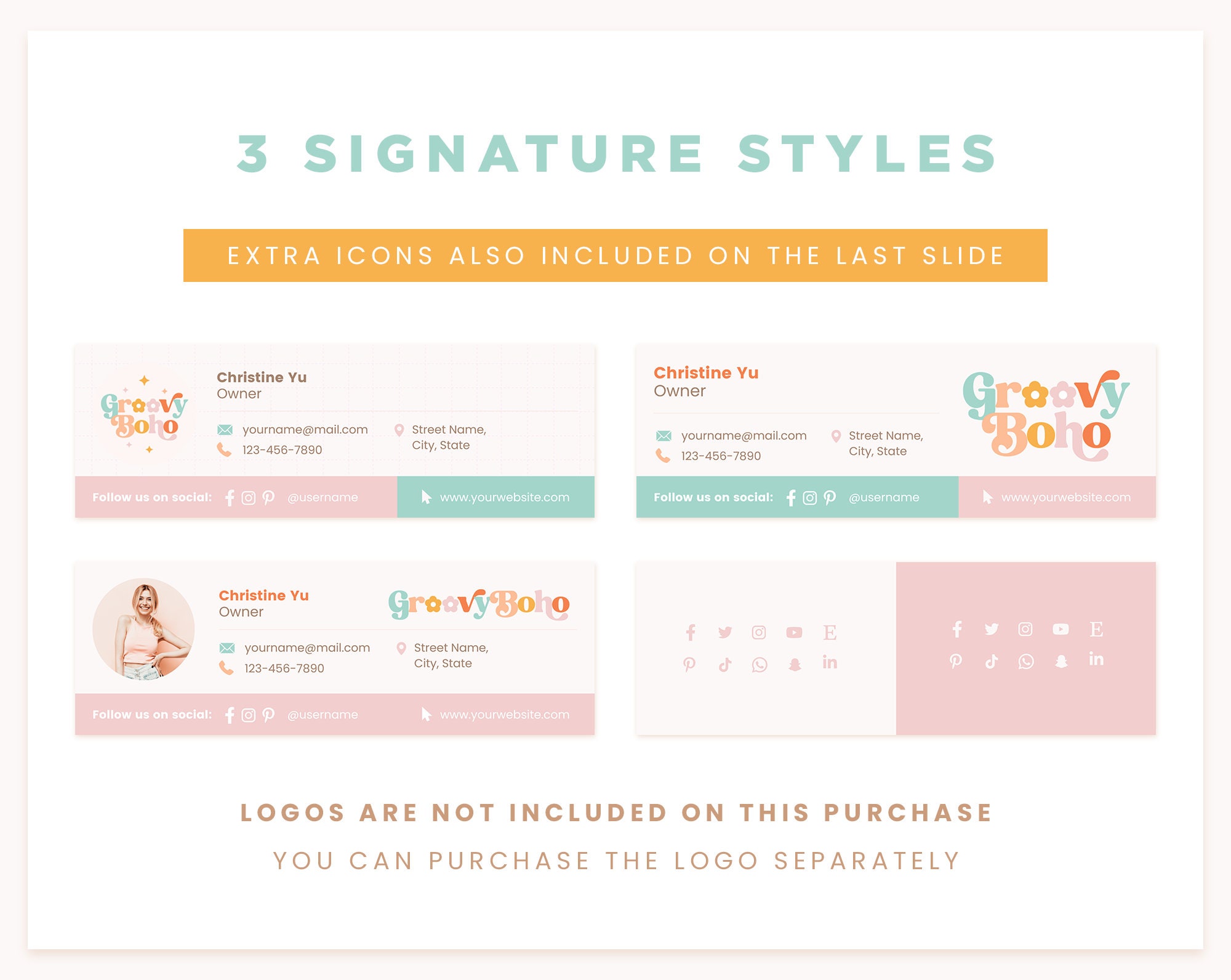 Email Signature Template Editable in Canva, Groovy Boho Pastel ...