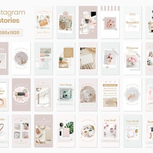 Puede incluir: Un conjunto de plantillas de historias de Instagram que presentan una variedad de im&aacute;genes y texto. Las plantillas est&aacute;n dise&ntilde;adas en un esquema de color rosa claro y blanco con acentos dorados. El texto incluye frases como "Top Pick", "New Drop", "Princess Things", "Cute Stuff" y "Best Seller".