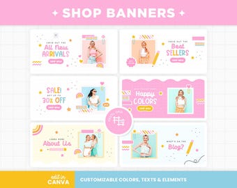 Shop Banners Bright Rainbow Colors Editable via Canva, Shopify Banners Customizable Colors Website Banner E-commerce Store Design - HPC