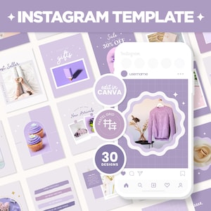 Instagram Posts Template Purple Lavender Violet Bundle in Square Portrait Stories Canva Editable Pastel Purple Cute Social Media - PLX