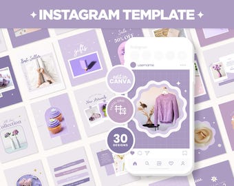 Plantillas para publicaciones de Instagram en formato cuadrado, color  morado, lavanda y violeta, para historias, Canva, editables, en tonos  pastel y