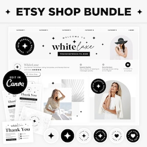 Etsy Shop Bundle Etsy Branding Kit Banner Templates in White Aesthetics Collection, Editable Black White Canva Templates Etsy Shop Kit WLX