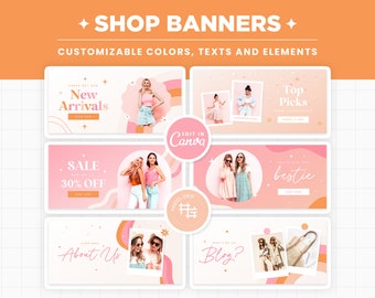 Bannières de boutique rose pêche orange modifiables via Canva, bannières Shopify couleurs personnalisables bannière de site Web design de boutique e-commerce - PSS