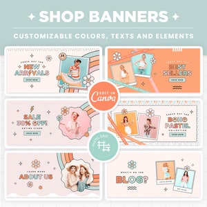 Shop Banners Boho Pastel Rainbow Colors Editable via Canva, Shopify ...