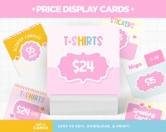 Price Display Cards Editable Canva Template in Colorful Design, Customizable Pop-up Shop Template in Happy Colors - HPC