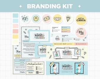 Branding Kit Blue Yellow Canva Templates Editable and Customizable Business Cards Thank You Cards Facebook Cover Instagram Highlights - PTB