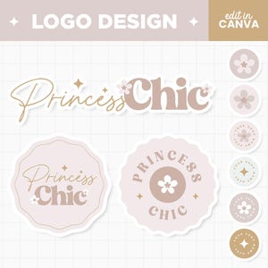 Editable Logo in Canva Blush Pink Gold Elegant Princess Logo Design Customizable Colors Branding Logo Boutique Shop Small Business Logo PCH