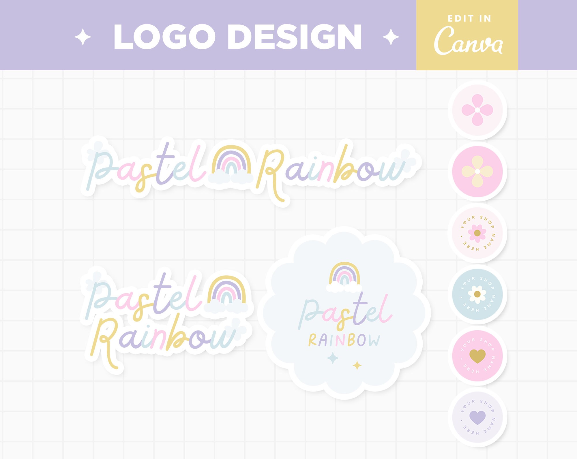 Editable Logo in Pastel Rainbow Colors Logo Design Customizable Colorful Pink Purple Blue Branding Boutique Shop Small Business Logo - PRB