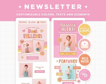 Email Templates Newsletter Design Editable in Canva Email Banners and Headers in Rainbow Bright Pastel Aesthetic Colorful Boho Groovy - PTS