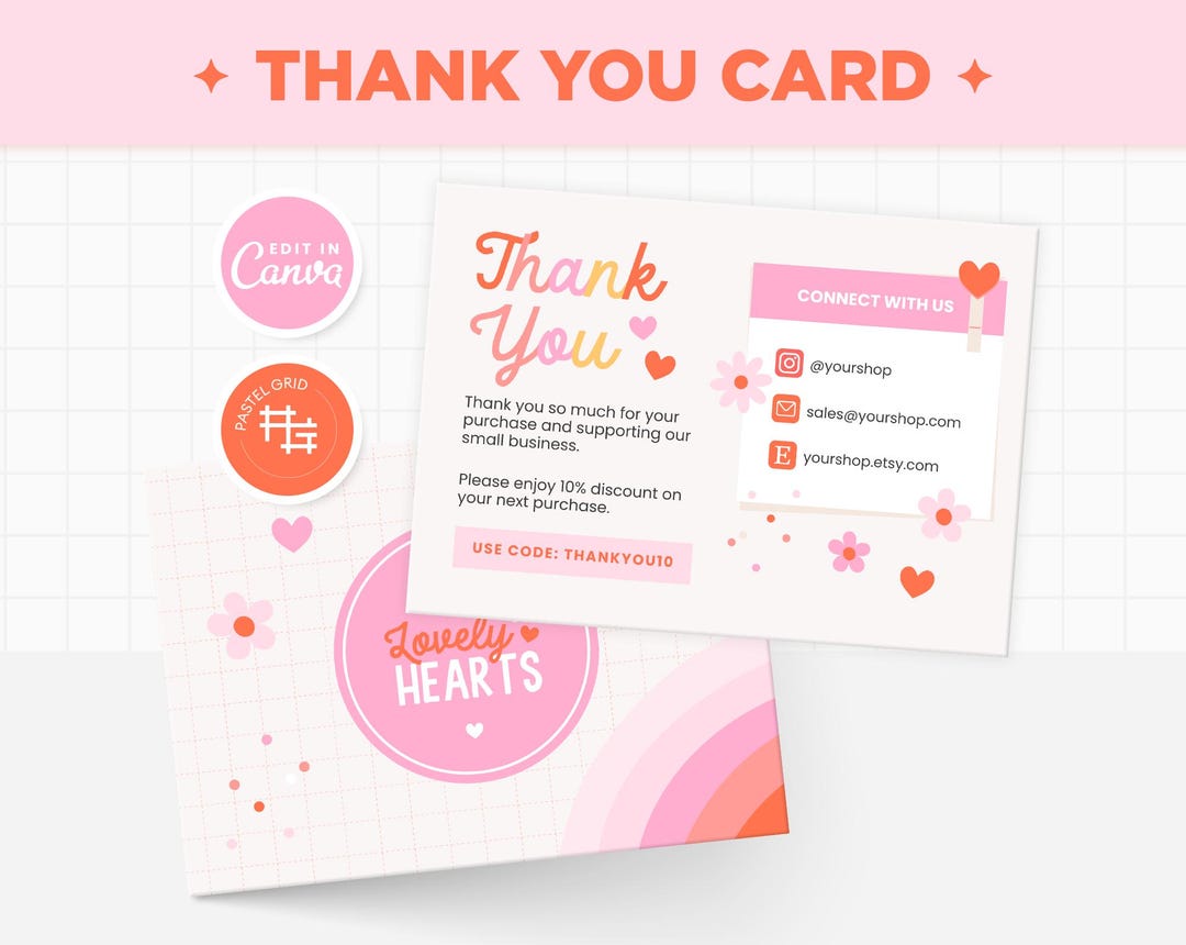 Thank You Card Template Editable in Canva, Red Pink Hearts Valentine ...