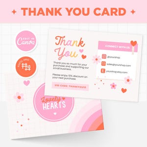 Dankeskarten-Vorlage Bearbeitbar in Canva, Rot Rosa Herzen Valentine Farben Floral Ästhetisch Anpassbare Dankeskarten-Design - LLH