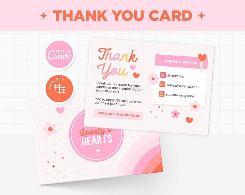 Thanks Section Thank You Card Template Editable in Canva, Red Pink Hearts Valentine ...