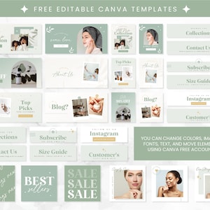 Shopify Theme Sage Green, Customizable Shopify Template, Editable Canva Banners, Skincare Boutique Aesthetic Design Shopify Website - SSG image 4