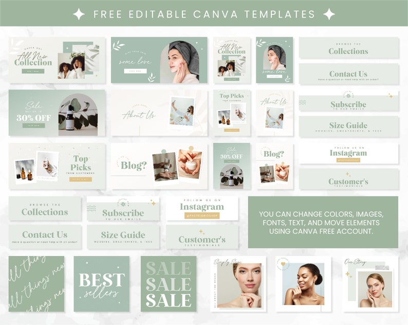 Shopify Theme Sage Green, Customizable Shopify Template, Editable Canva Banners, Skincare Boutique Aesthetic Design Shopify Website - SSG image 4