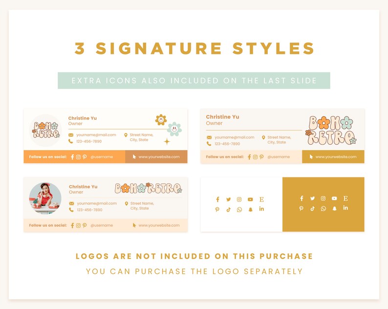 Email Signature Template Editable in Canva Boho Retro Groovy - Etsy