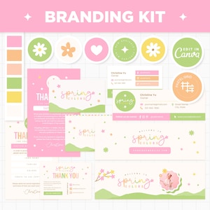 Kit de marque Modèle printanier pastel coloré sur toile de marque Carte de visite modifiable Merci Facebook Pinterest Instagram Highlight Youtube SCO