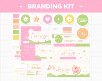 Kit de marca Primavera Colorido Pastel Marca Canva Plantilla Tarjeta de visita editable Gracias Facebook Pinterest Instagram Destacado Youtube SCO