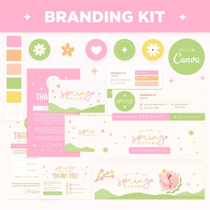 Branding Kit Spring Colorful Pastel Brand Canva Template Editable Business Card Thank You Facebook Pinterest Instagram Highlight Youtube