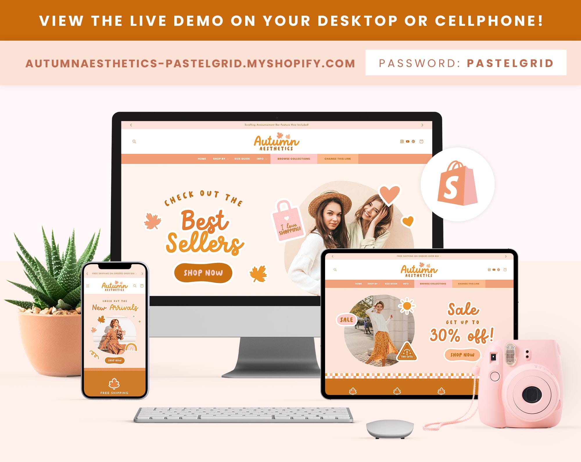 Shopify Fall Theme Shopify Theme Autumn Aesthetics Peach Beige Brown Customizable Shopify ...