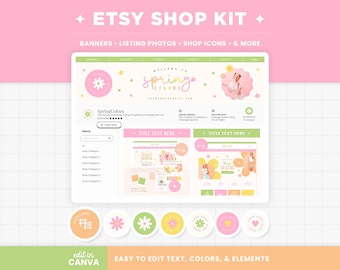 Etsy Shop Banner Templates, Spring Colorful Pastel Etsy Branding Kit Template Editable Canva Banner Mockup Templates Etsy Shop Kit - SCO