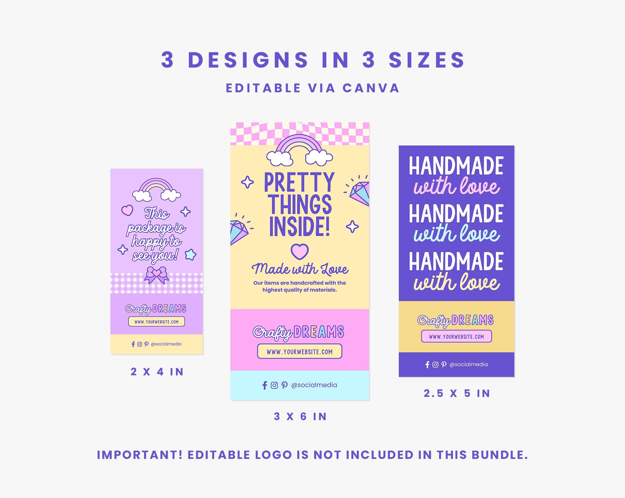 Editable Box Label Canva Template Purple Pink Blue Bright Rainbow ...