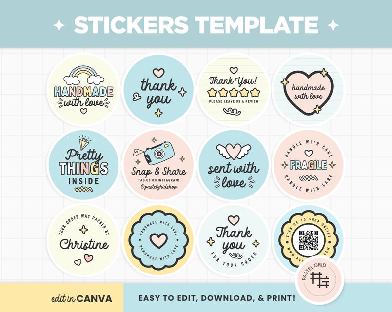 Capacity Sticker Editable Stickers for Packaging Editable Canva Template in Pastel Blue Yellow ...
