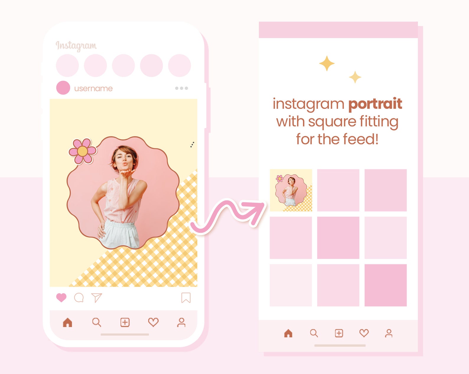 Instagram Posts Template Pastel Pink Groovy Rainbow Bundle in Square ...