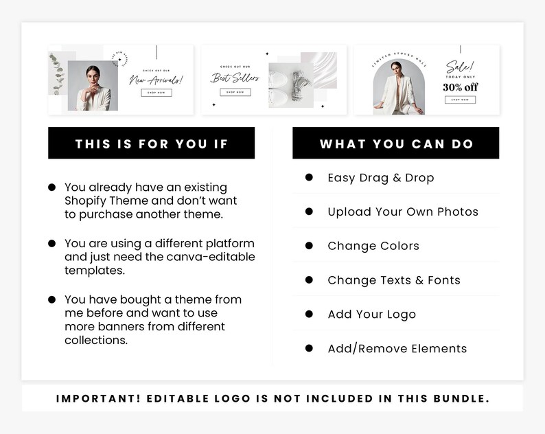 Peut inclure: Mod&egrave;le de conception graphique pour le marketing sur les m&eacute;dias sociaux. Le mod&egrave;le pr&eacute;sente un fond blanc avec du texte noir et une photo en noir et blanc d'une femme. Le texte comprend "Nouveaut&eacute;s!" et "Soldes! 30% de r&eacute;duction".