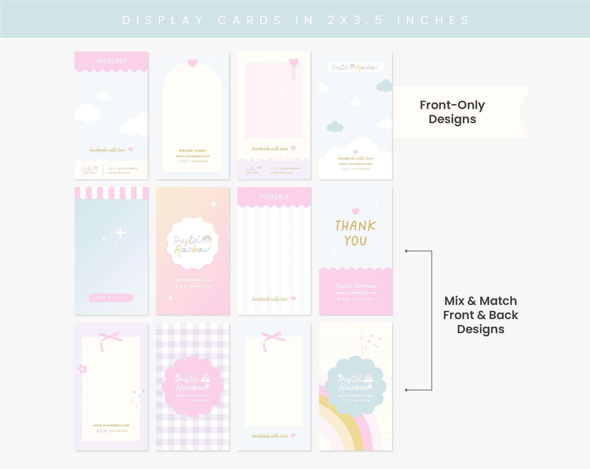 Editable Backing Paper Display Cards Editable Canva Template Pastel Rainbow Blue Pink ...