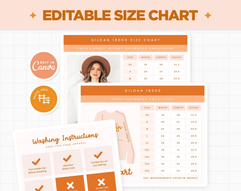 Size Chart and Care Instructions for Gildan 18000, Gildan 18500 ...