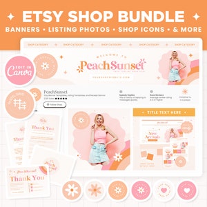 Etsy Shop Banner Templates, Peach Pastel Pink Orange Etsy Branding Kit Template Editable Canva Banner Mockup Templates Etsy Shop Kit - PSS