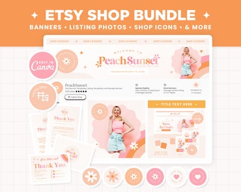 Etsy Shop Banner Templates, Peach Pastel Pink Orange Etsy Branding Kit Template Editable Canva Banner Mockup Templates Etsy Shop Kit - PSS