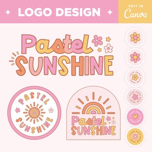 Editable Logo in Canva Pink Pastel Groovy Aesthetic Retro Logo Design Customizable Feminine Branding Logo Boutique Shop Small Business Logo