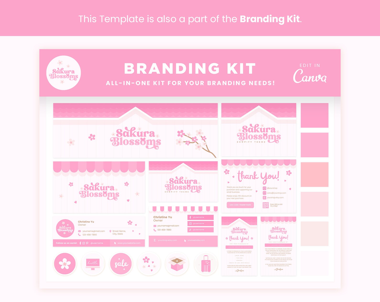 Email Signature Template Editable in Canva, Pink Sakura Cherry Blossoms ...