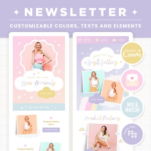 Email Templates Newsletter Design Editable in Canva, Email Banners and Headers in Pastel Rainbow Colorful Cute Aesthetic Girly Feminine