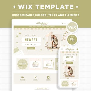 Wix Template in Cottagecore Sage Green - Cute Wix Website Theme, Editable Canva Customizable Shop Design Templates, Wix Theme Design - CDR