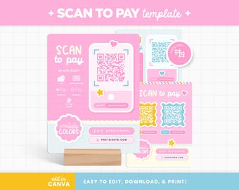 Scan to Pay Template in Happy Colors, Customizable Shop Payment QR Code Display Printable Template - HPC