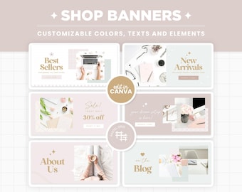 Bannières de boutique rose poudré style chic modifiables via Canva, bannières Shopify couleurs personnalisables bannière de site Web Design de boutique e-commerce - PCH