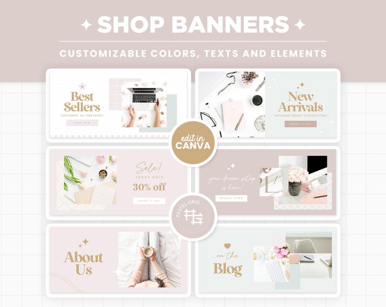 Shop Banners Blush Pink Chic Style Editable via Canva, Shopify Banners ...