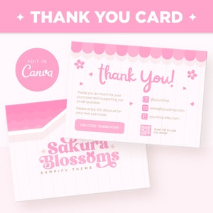 Dankeskartenvorlage Bearbeitbar in Canva Pink Sakura Kirschblüten Anpassbares Canva Dankeskartendesign - SKB