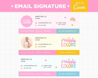Email Signature Template Editable in Canva, Rainbow Pink Orange Bright Colors, Customizable E-mail Signature Design - HPC