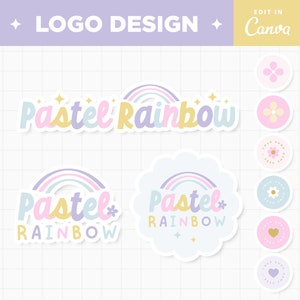 Editable Logo in Pastel Rainbow Colors Logo Design Customizable Colorful Pink Purple Blue Branding Logo Boutique Shop Small Business Logo