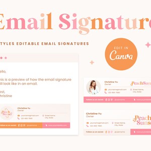Email Signature Template Editable in Canva, Pink Peach Orange ...